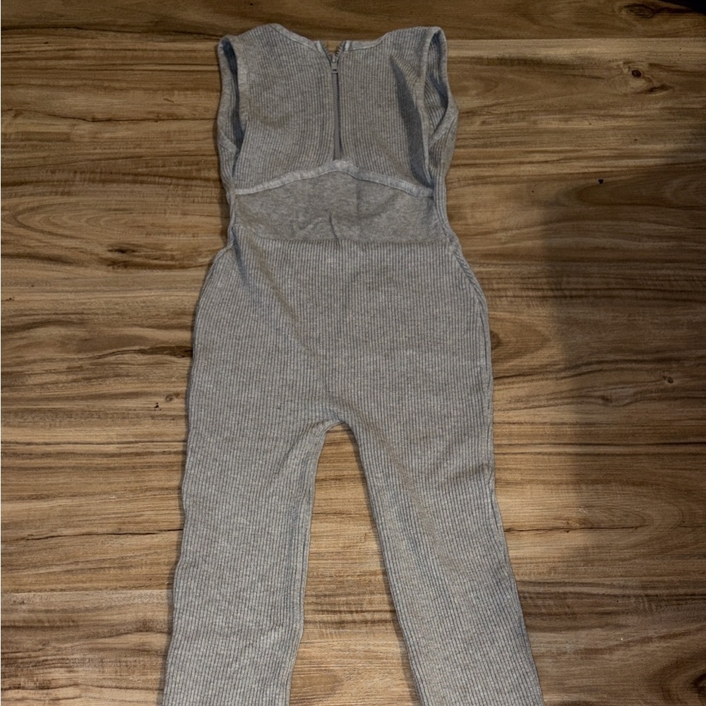 Gray Open Back Ribbed Jumpsuit